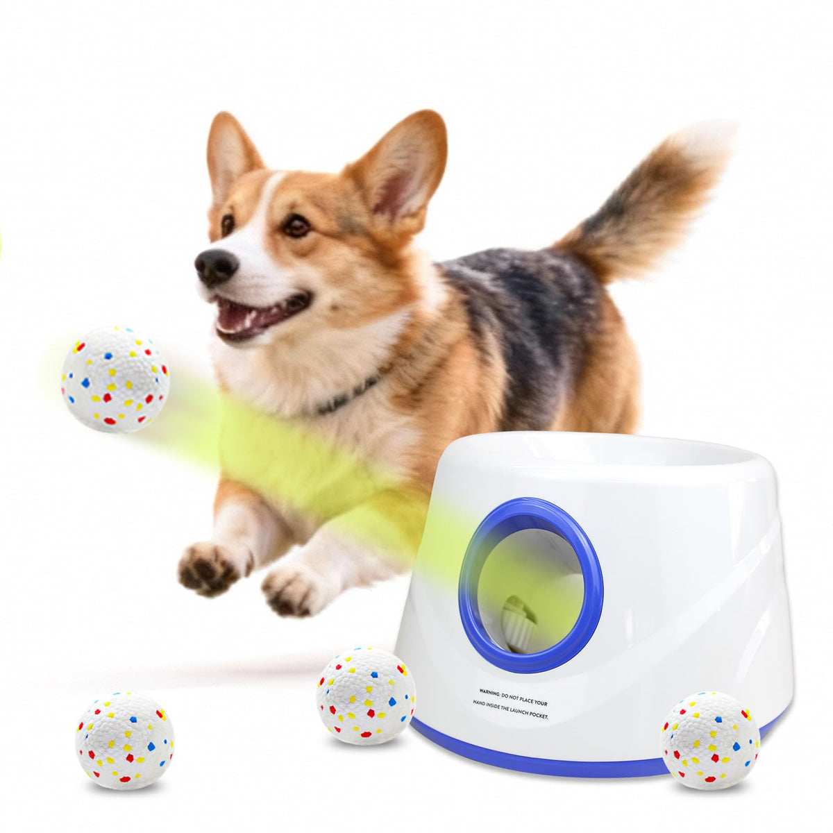 Automatic Ball Launcher, Hands‑free Dog Ball Thrower, Adjustable Distance Dog Fetch Machine (19-45FT), Suitable for Small and Medium-Sized Dogs. Indoor/Outdoor Dual-use launchers for Dog Parents.