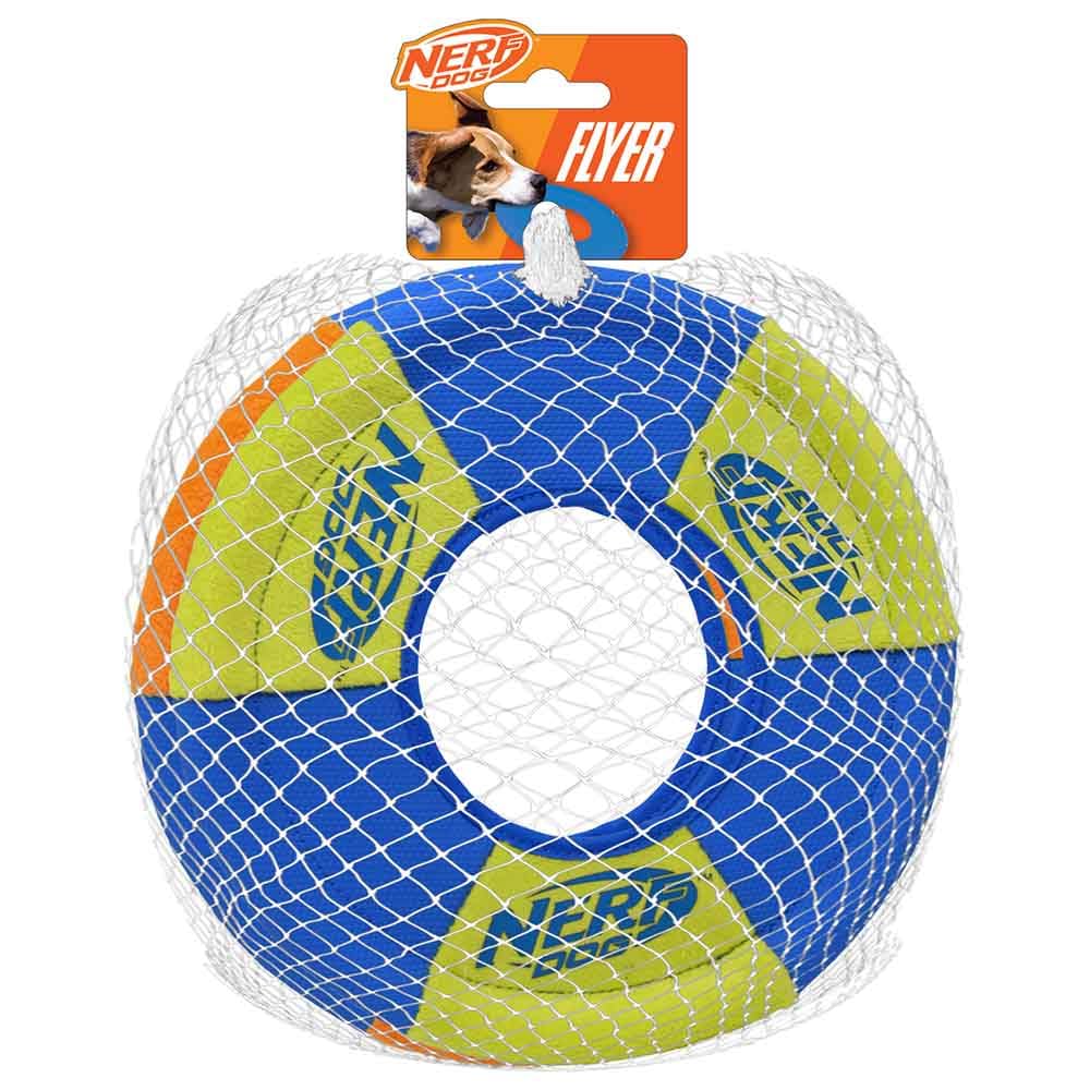 Nerf Dog Trackshot Toss and Tug Ring Outdoor Dog Toy 2 Pack, 9 Inch Dog Tug and Fetch Toy, for Medium and Large Breeds, Blue/Orange/Green