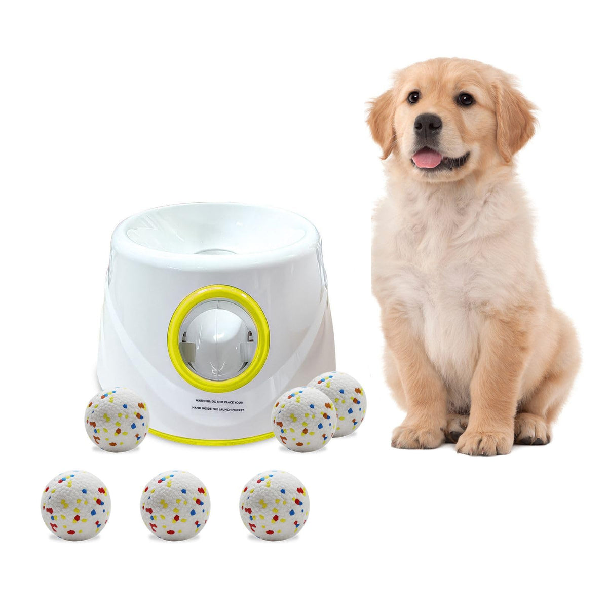 Automatic Ball Launcher for Dogs ，The Upgraded Premium Ball Thrower Adjustable Distance 20-45ft Including 6 PCS 2.3-inch Sized ETPU Balls, Interactive Dog Toys Suitable for Small to Medium Sized Dogs
