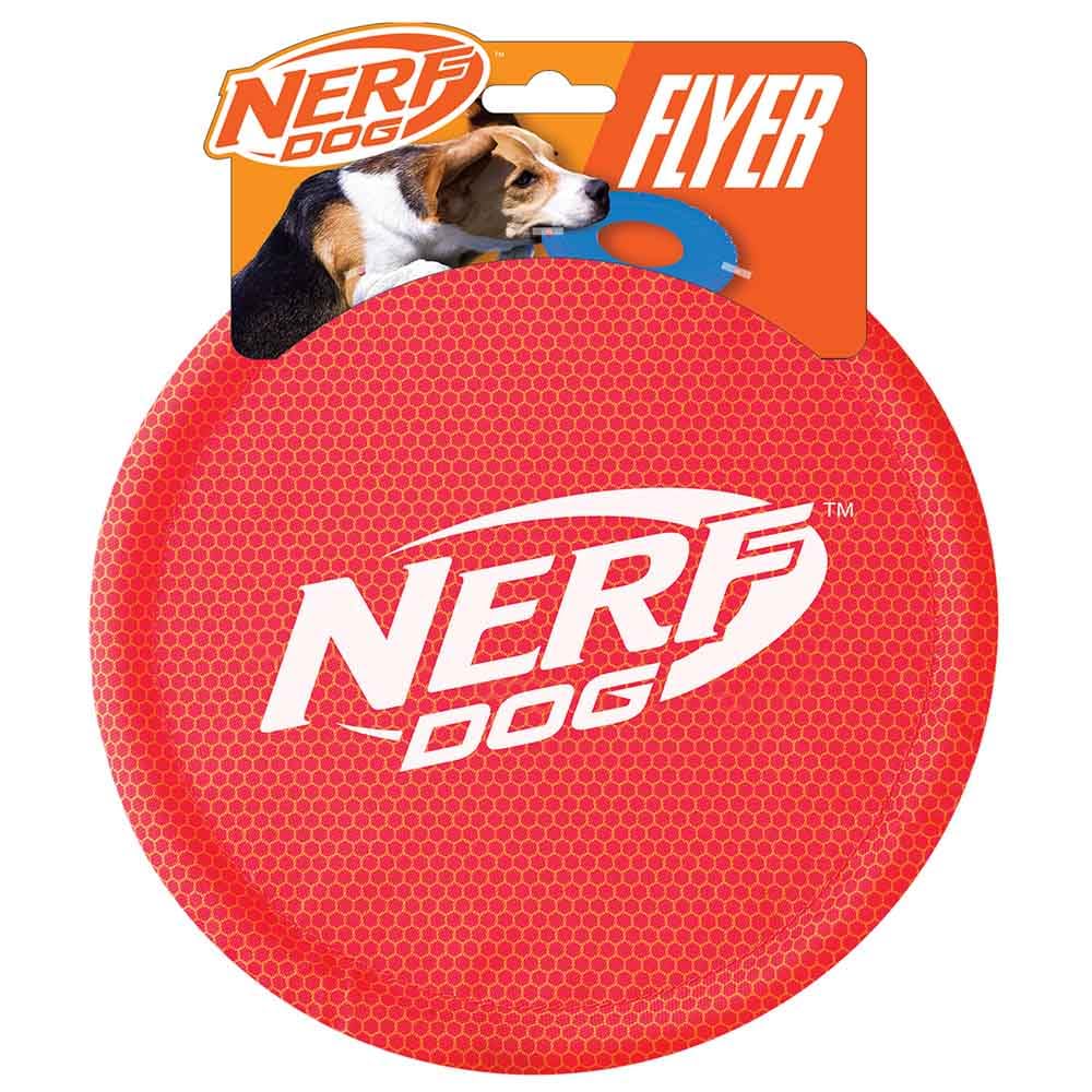 Nerf Dog Nylon Flyer Dog Toy, Flying Disc, Lightweight, Durable and Water Resistant, Great for Beach and Pool, 9 inch diameter, for Medium/Large Breeds, Single Unit, Red