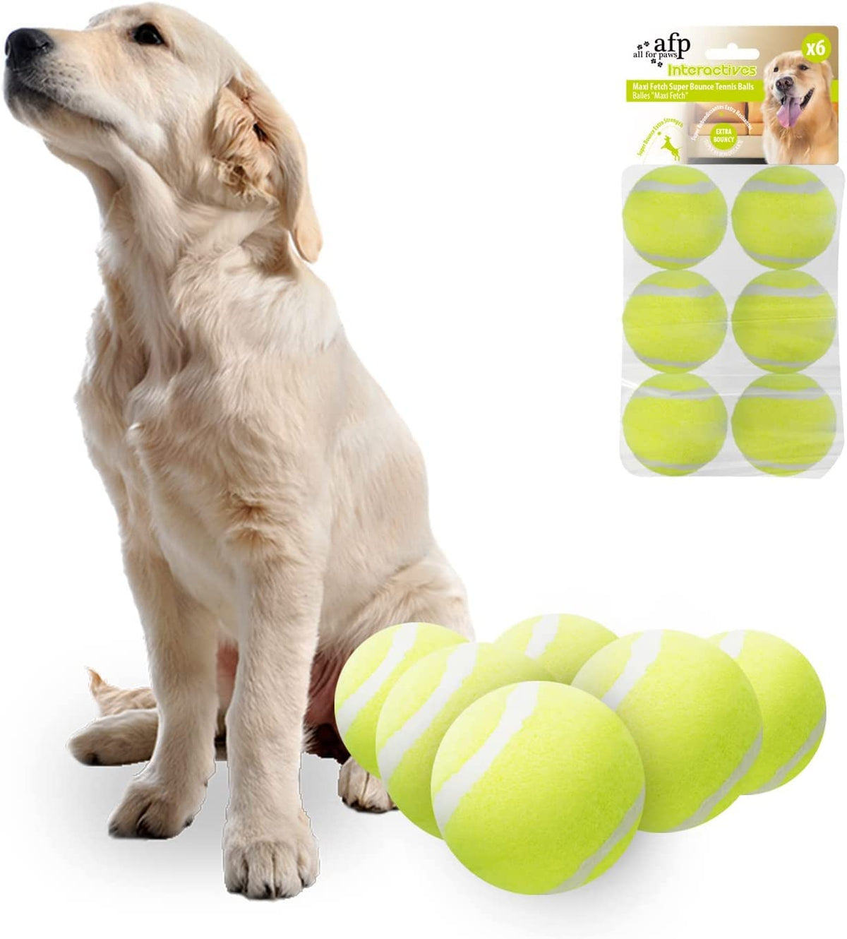 ALL FOR PAWS 2-inch Tennis Balls for Dogs, Fetch Toys for Small Medium Dogs, Bouncy & Durable Tennis Balls for Ball Launcher Toy, 6 Pack Fetch Toy for Outdoor Play