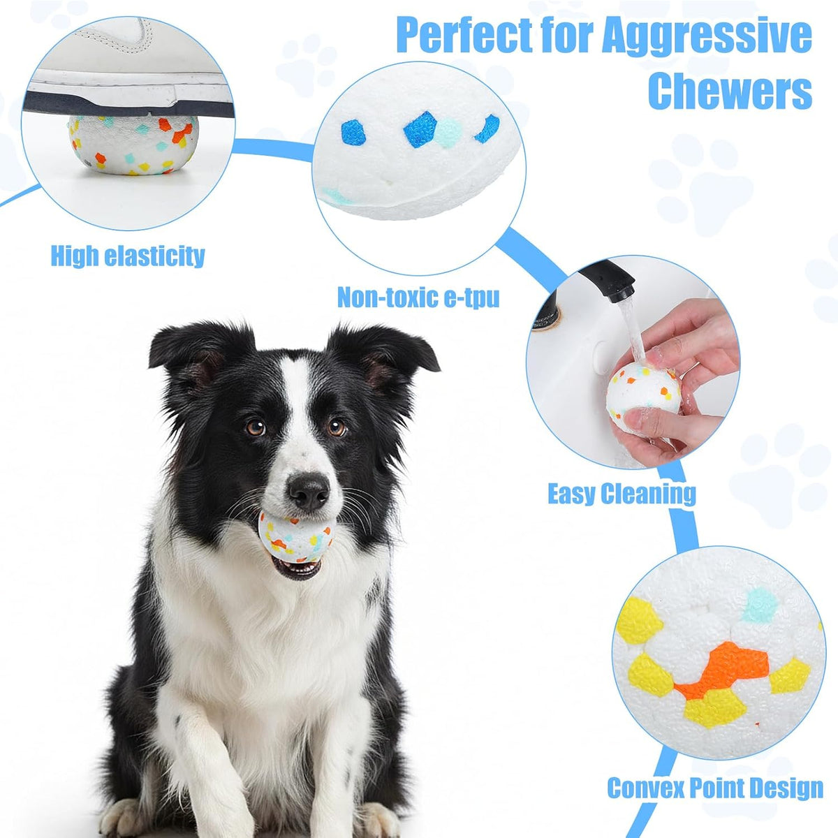 6 Packs 2.5 Inch Dog Ball, ETPU Dog Balls for Aggressive Chewers, Indestructible Bouncy Floating Tennis Balls for Large Medium Dogs, Tough Tennis Ball for Dogs Fetch Toy