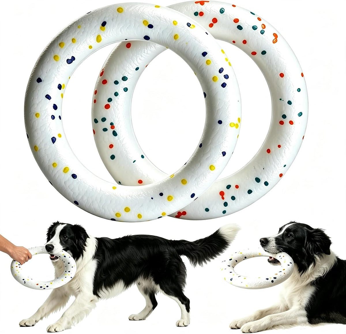 2 Pack Dog Ring Toys for Outdoor Play, Durable Soft Flying Disc for Throwing Catching Grabbing, Water Floating Dog Frisbee Fetch Toy Training Ring Tug of War for Medium Large Breeds (9.0")