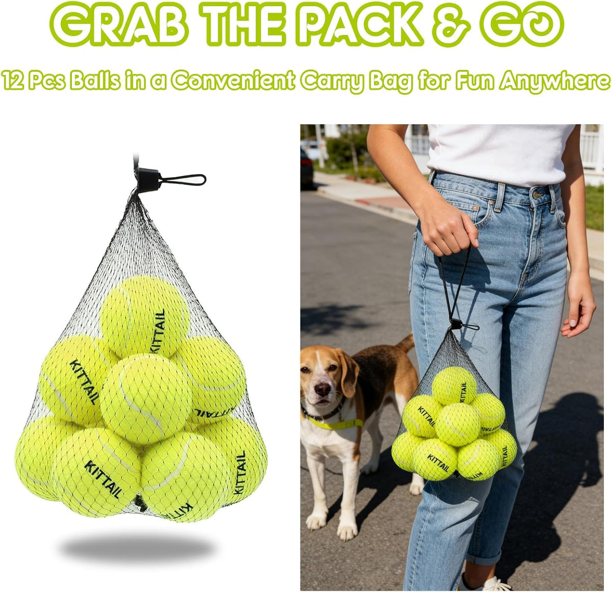 12 Pcs Squeaky Tennis Balls for Dogs - 2.58" Interactive Doggy Toys - Mini Safe, Durable for Small Medium Large Dogs Training Playing, with 1 Reusable Carry Bag