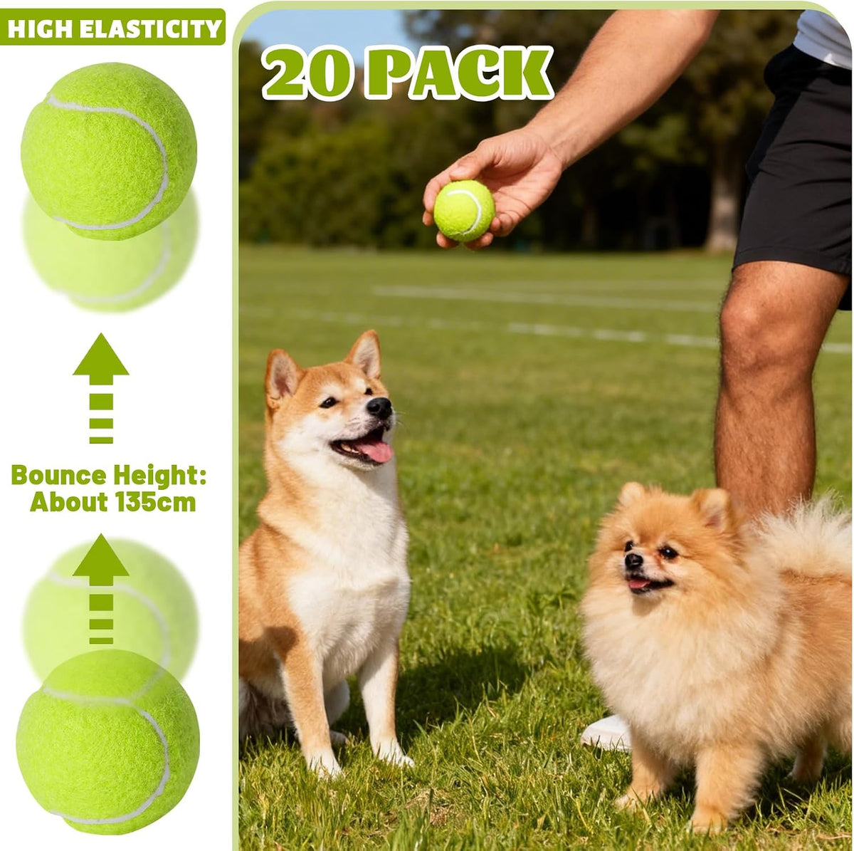 20 Pack Tennis Balls for Dogs, 2 Inch Dog Toys Balls with Mesh Bag