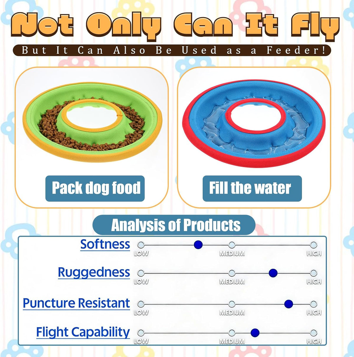 3 Pcs Flying Disc Dog Fetch Toys 9.05" Interactive Flyer and Tug Toys