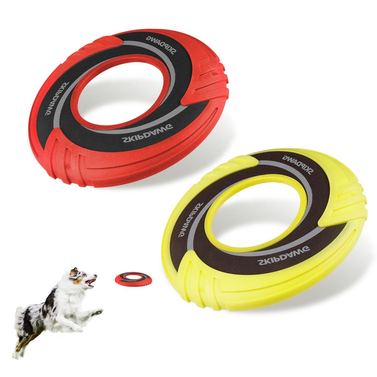 SKIPDAWG Interactive Tug Toy, Flying Disc Water Toy Non-Toxic Light TPR/Nylon Fabric, Pet Training and Outdoor Exercise Toys for Dogs, Diameter 9 Inches