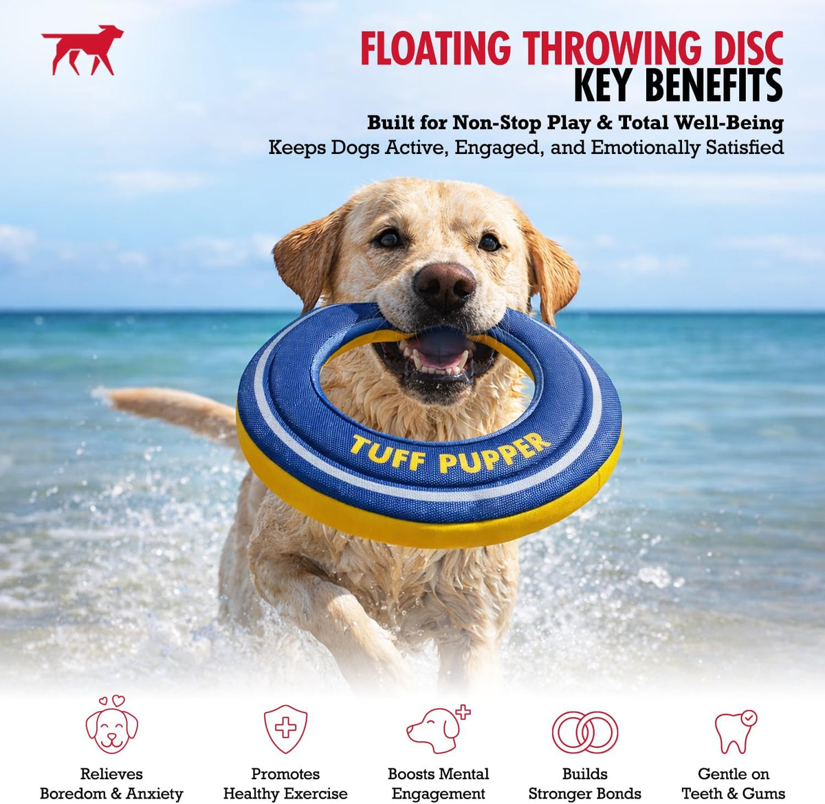 Tuff Pupper Floating Dog Frisbee Toy | Fetch Only Not a Chew Toy | Soft Foam Fetch Disc | High-Visibility Water & Snow Play | Gentle on Teeth | Lightweight Durable Outdoor Flying Toy