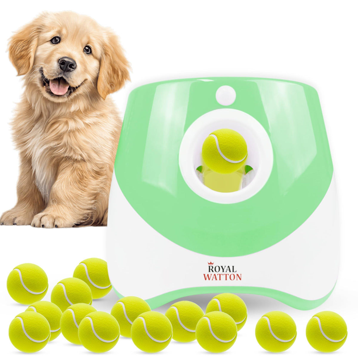 Automatic Ball Launcher for Dogs with 10 Balls (2 inch), Dog Ball Launcher with 3 Range Modes (10/20/30ft), Rechargeable Dog Balls Thrower for Small-Medium Dogs,Indoor/Outdoor Pet Fetch Machine