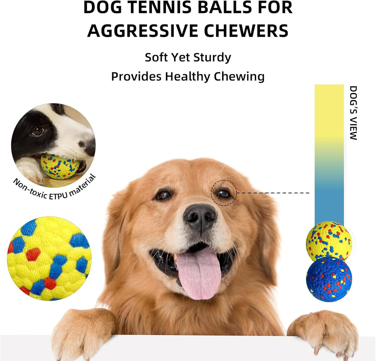 4 Pcs Large size Dog Balls, 3.15"Tennis Ball for Aggressive Chewers, Durable Bouncy Dog Toy Balls, Teething Cleaning Chew Toys, Water Toy Fetch Ball for Large Medium Dog, More Biting-Proof Atom
