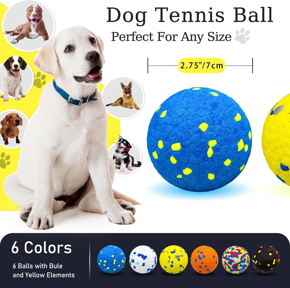 6 Pack Dog Balls Tennis Ball for Aggressive Chewers Indestructible Dog Toys