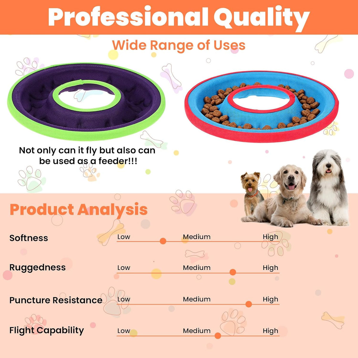 4 Pcs Flying Discs for Dogs, 9.05 Inch Interactive Catch Fetch Toys, Lightweight EVA Flyer Safe on Teeth, Floats in Water for Pool Beach Lake, Feedable Groove Design for Small Medium Large Pets