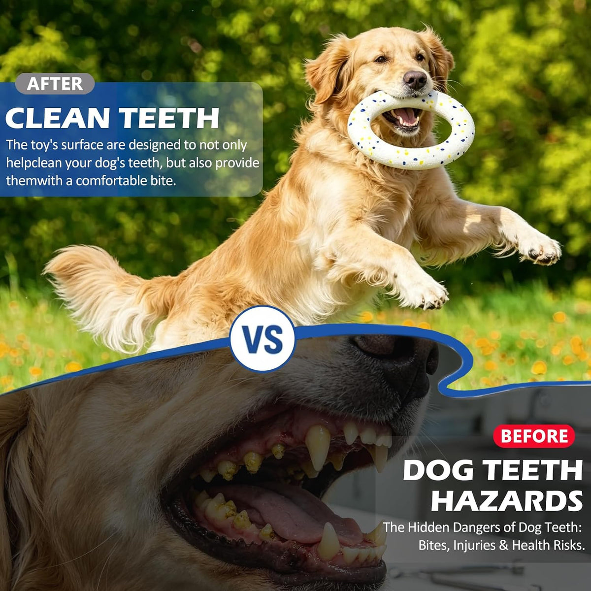 2 Pack Dog Ring Toys for Outdoor Play, Durable Soft Flying Disc for Throwing Catching Grabbing, Water Floating Dog Frisbee Fetch Toy Training Ring Tug of War for Medium Large Breeds (9.0")