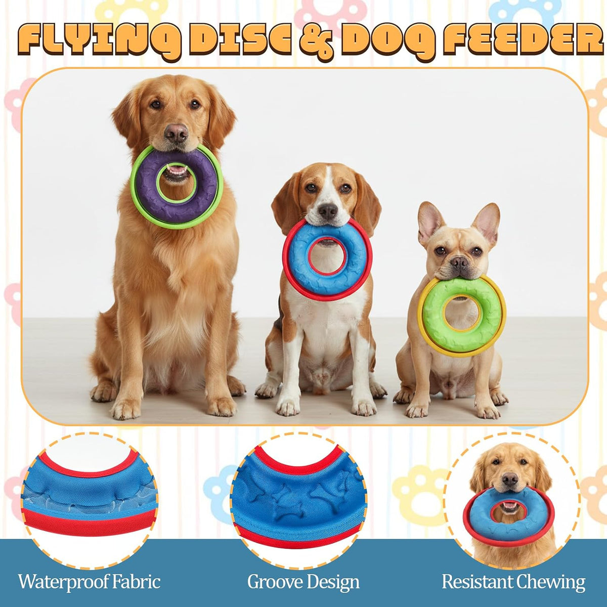 3 Pcs Flying Disc Dog Fetch Toys 9.05" Interactive Flyer and Tug Toys