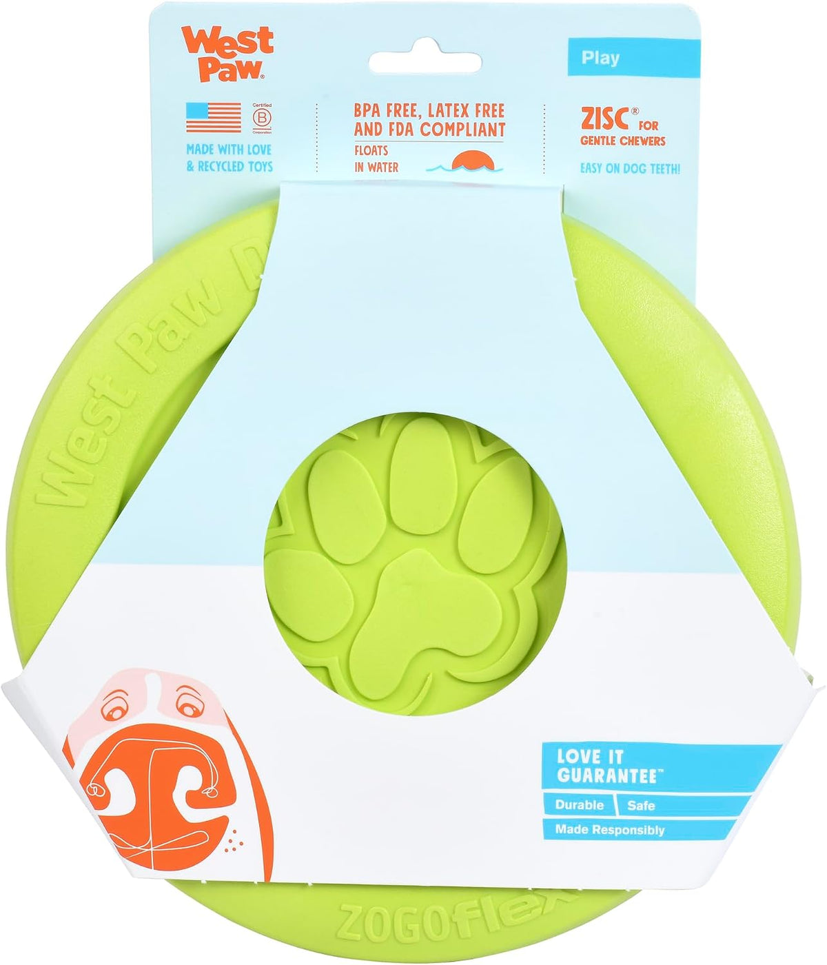 WEST PAW Zogoflex Zisc Dog Flying Disc, High Flying Aerodynamic Disc for Dogs Puppy – Lightweight, Floatable Disc for Fetch, Tug of War, Catch, Play – Doubles as Food/Water Bowl, Large, Granny Smith