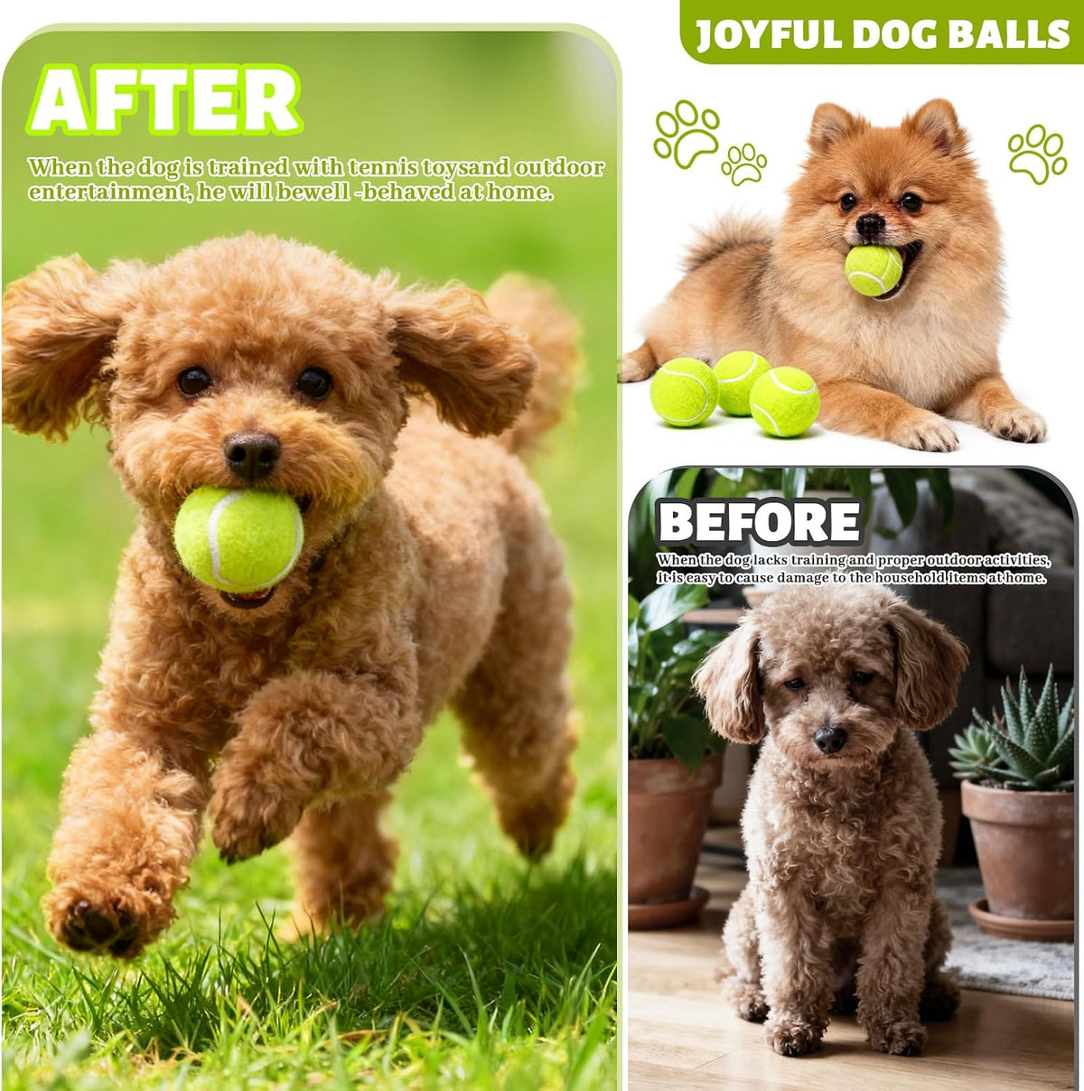 20 Pack Tennis Balls for Dogs, 2 Inch Dog Toys Balls with Mesh Bag