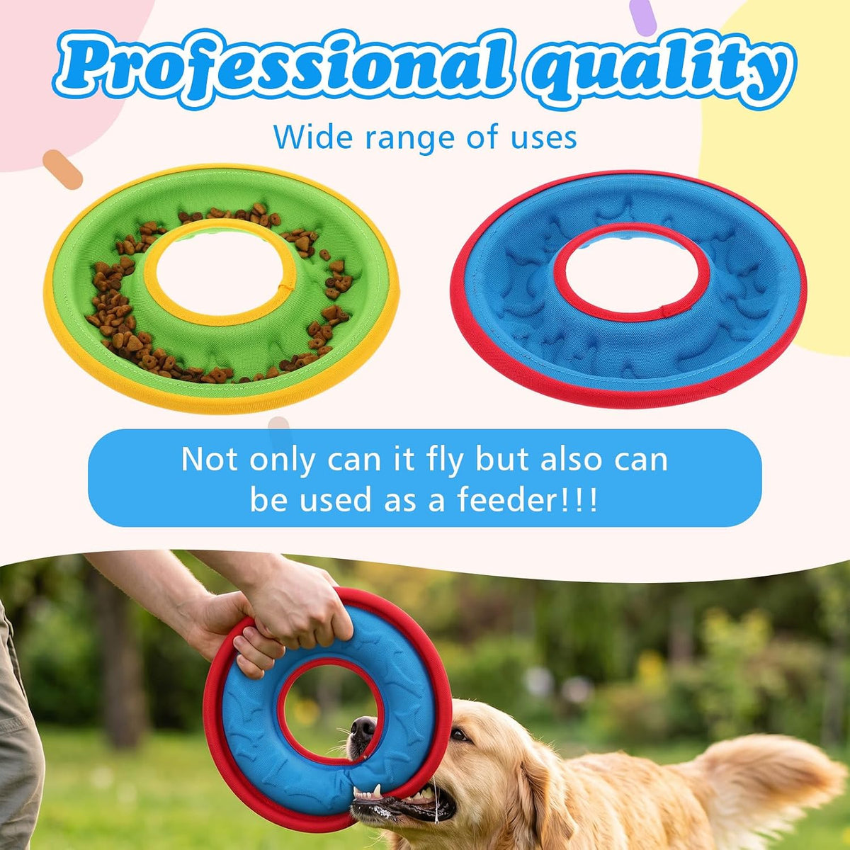 4 Pcs Dog Flying Discs Set 9.05 Inch Lightweight Nylon EVA Fetch Discs Float Water Safe Teeth Feedable Groove Design for Small Medium Large Dogs Blue Green Purple