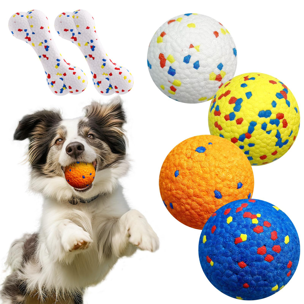 4 Pcs Large size Dog Balls, 3.15"Tennis Ball for Aggressive Chewers, Durable Bouncy Dog Toy Balls, Teething Cleaning Chew Toys, Water Toy Fetch Ball for Large Medium Dog, More Biting-Proof Atom