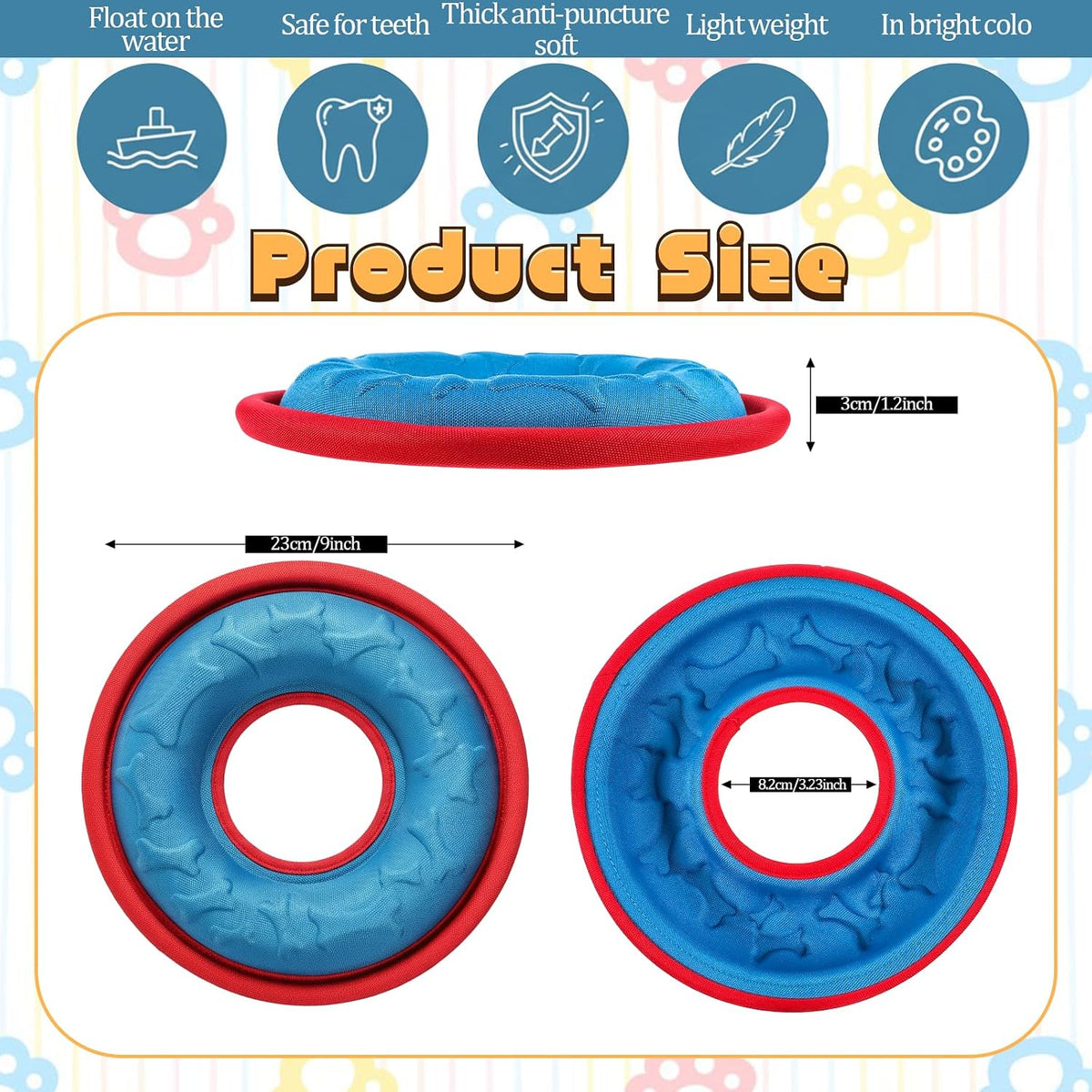 3 Pcs Flying Disc Dog Fetch Toys 9.05" Interactive Flyer and Tug Toys