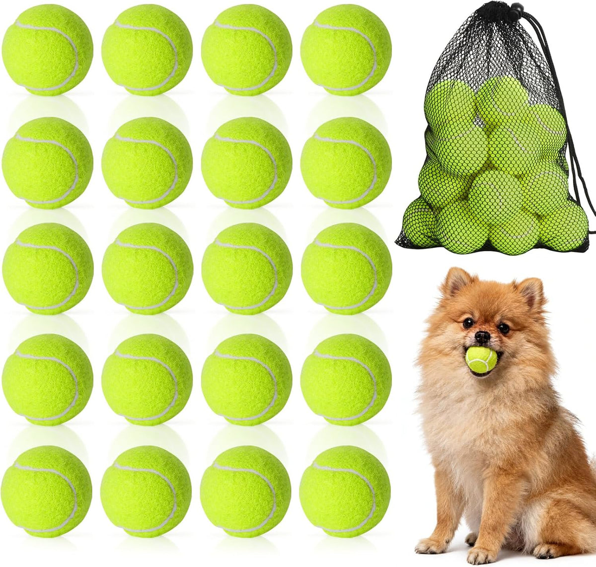 20 Pack Tennis Balls for Dogs, 2 Inch Dog Toys Balls with Mesh Bag