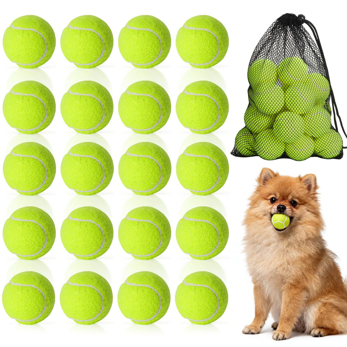 20 Pack Tennis Balls for Dogs, 2 Inch Dog Toys Balls with Mesh Bag