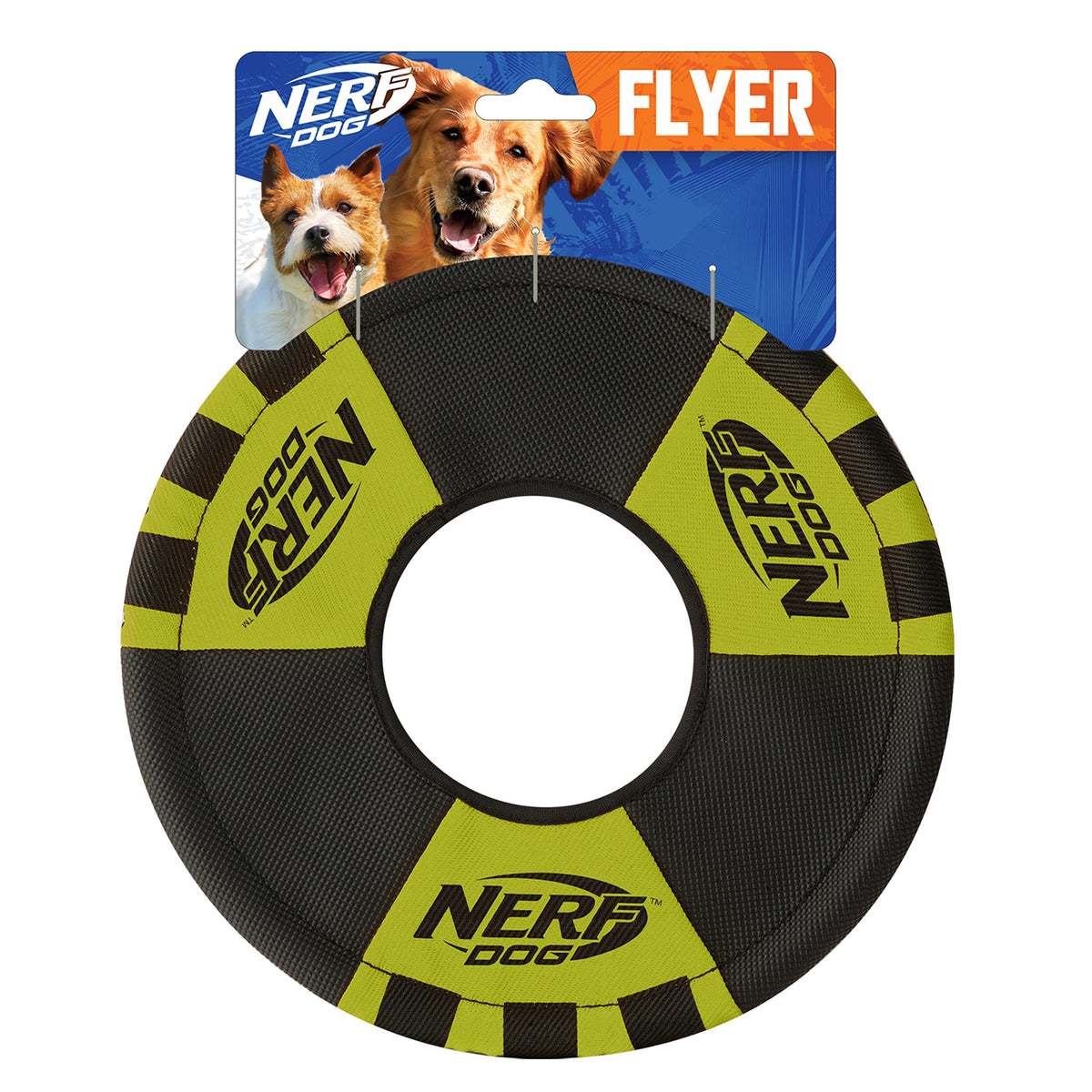 Nerf Dog Trackshot Toss and Tug Ring Dog Toy, Lightweight, Durable and Water Resistant, 9 Inches, For Medium/Large Breeds, Single Unit, Green/Black