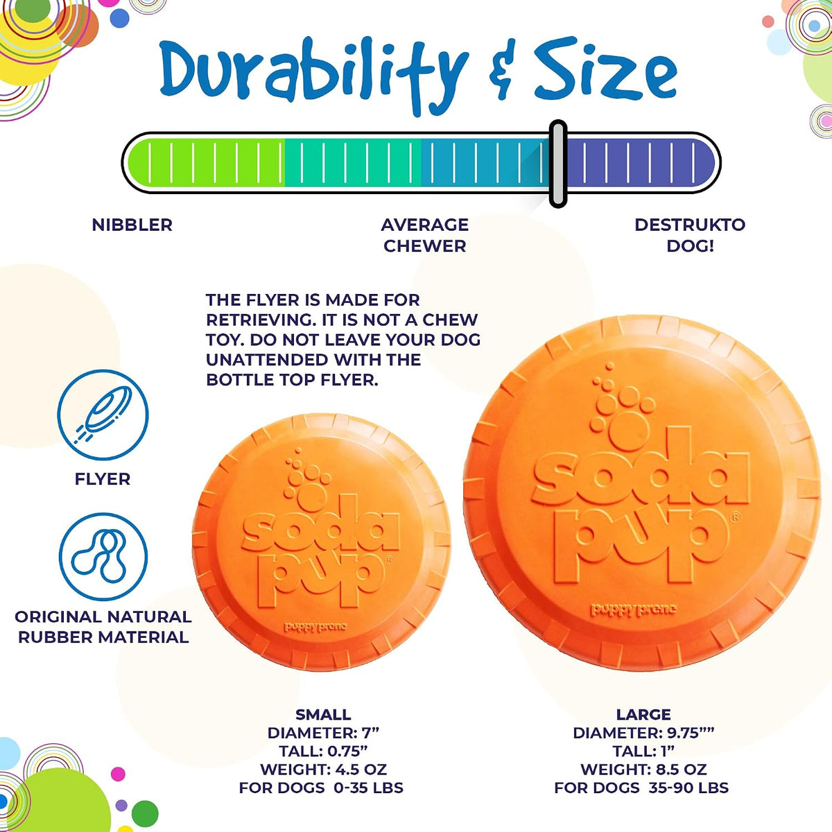 SodaPup Bottle Top – Durable Flyer Retrieving Toy Made in USA from Non-Toxic, Pet-Safe, Food Safe Natural Rubber for Bonding, Physical Exercise, Building Confidence, Teaching Self-Control, & More
