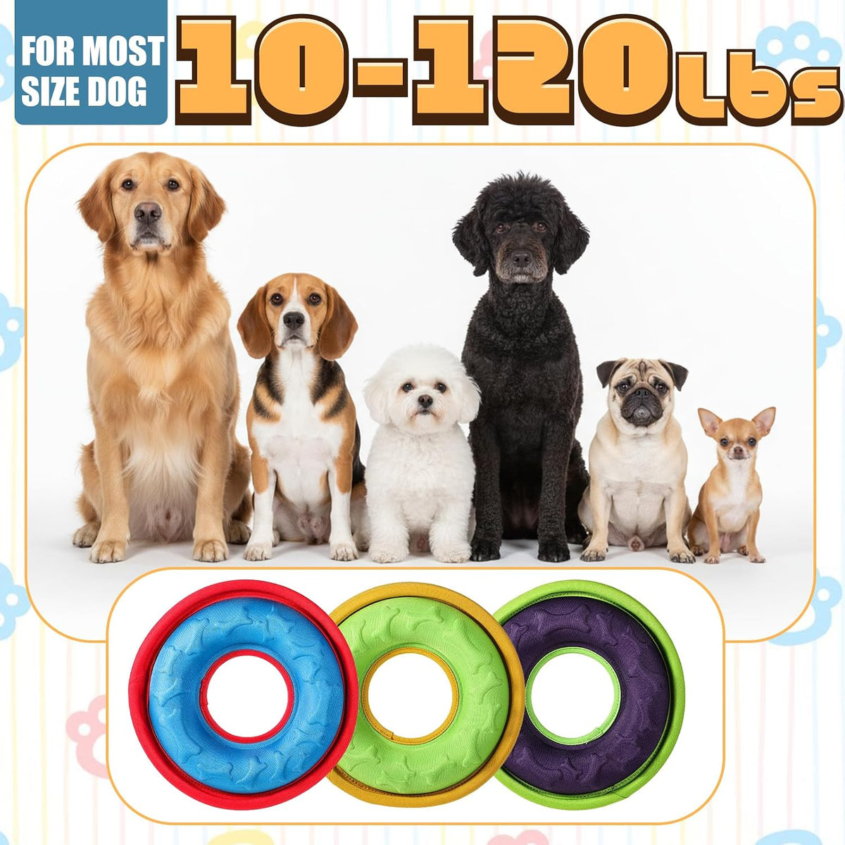 3 Pcs Flying Disc Dog Fetch Toys 9.05" Interactive Flyer and Tug Toys