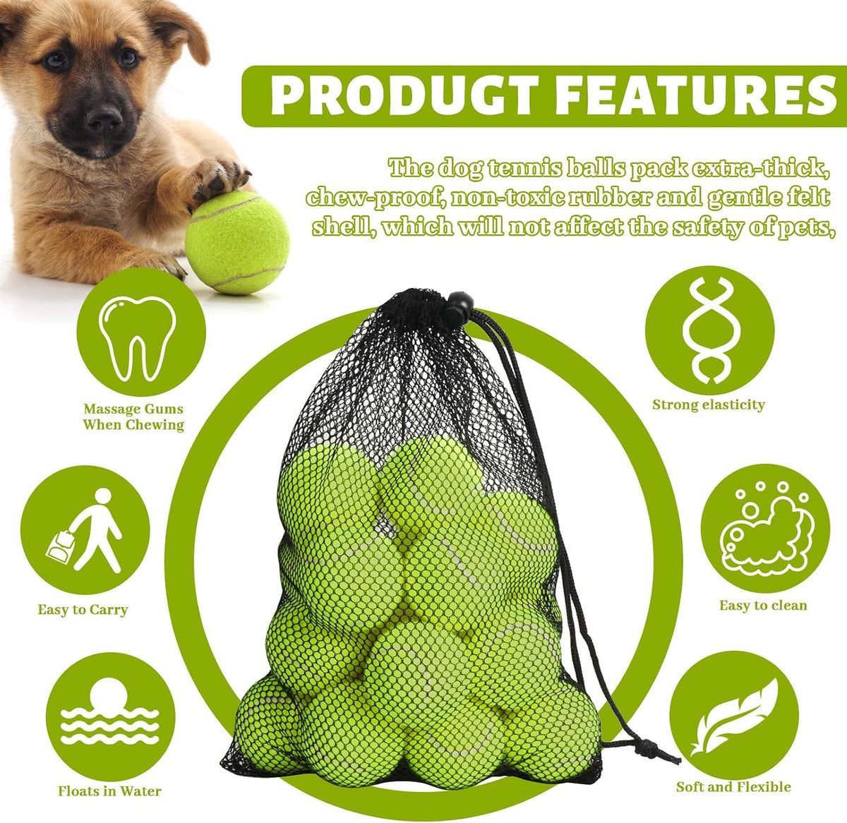 20 Pack Tennis Balls for Dogs, 2 Inch Dog Toys Balls with Mesh Bag