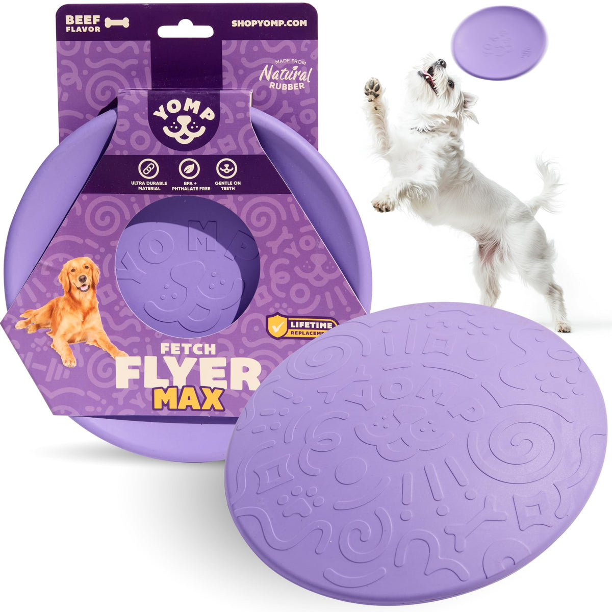 Yomp FetchFlyer MAX Dog Frisbee – Interactive Flying Disc Toy for Soft and Medium Chewers – Outdoor Fetch Toy for Dogs – Made from Pet-Safe, Non-Toxic, All-Natural Rubber