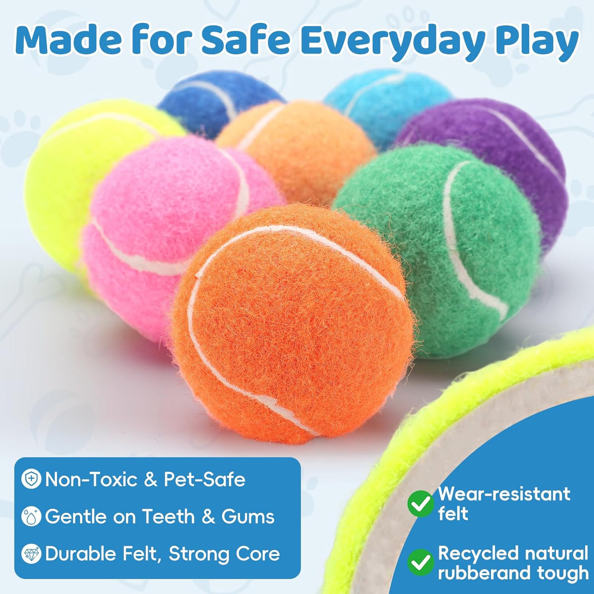 40 Pack 2 Inch Dog Tennis Balls, Small Tennis Balls for Dogs, Dog Safe Non-Abrasive Felt, Bulk Puppy Tennis Ball Set for Small Dogs,with Mesh Bag for Easy Transport(Multicolor