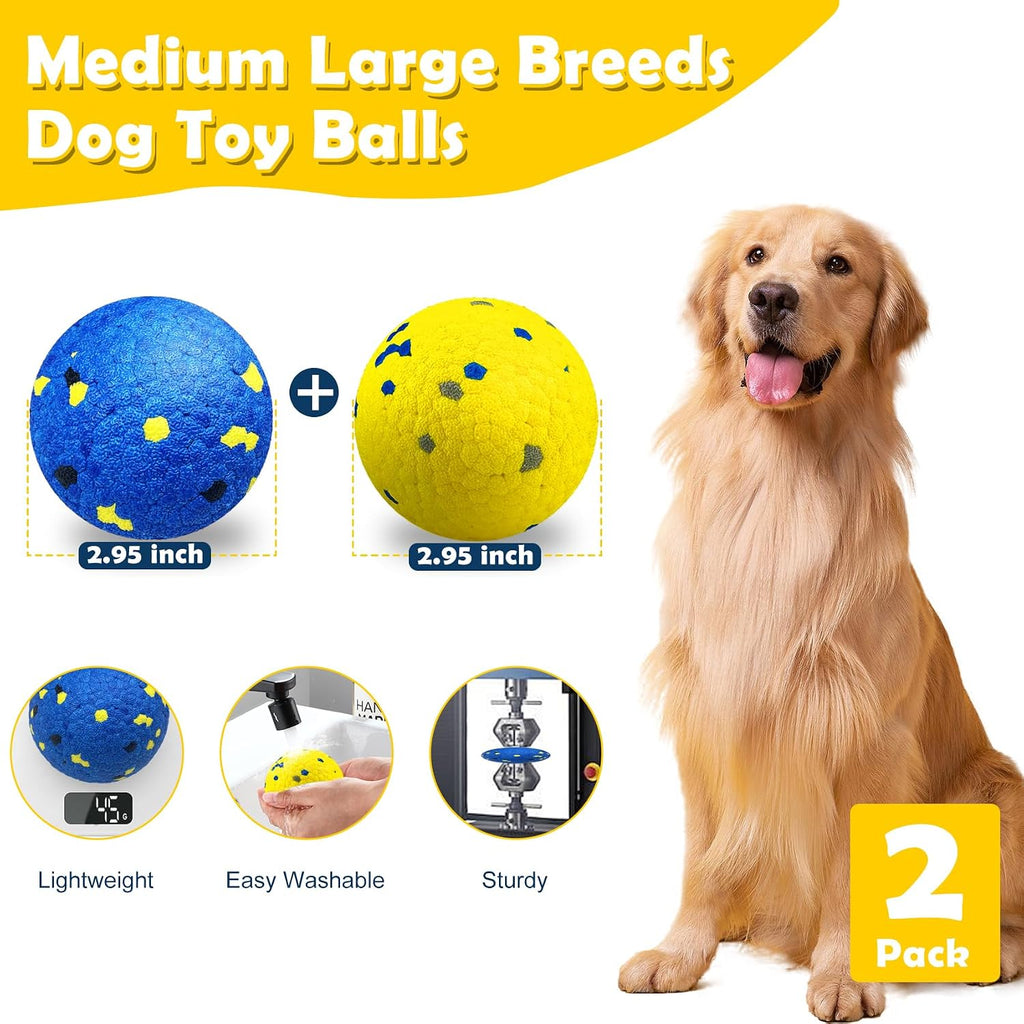 2 Pack Dog Balls Indestructible Tennis for Dogs Durable Bouncy Yellow, Blue