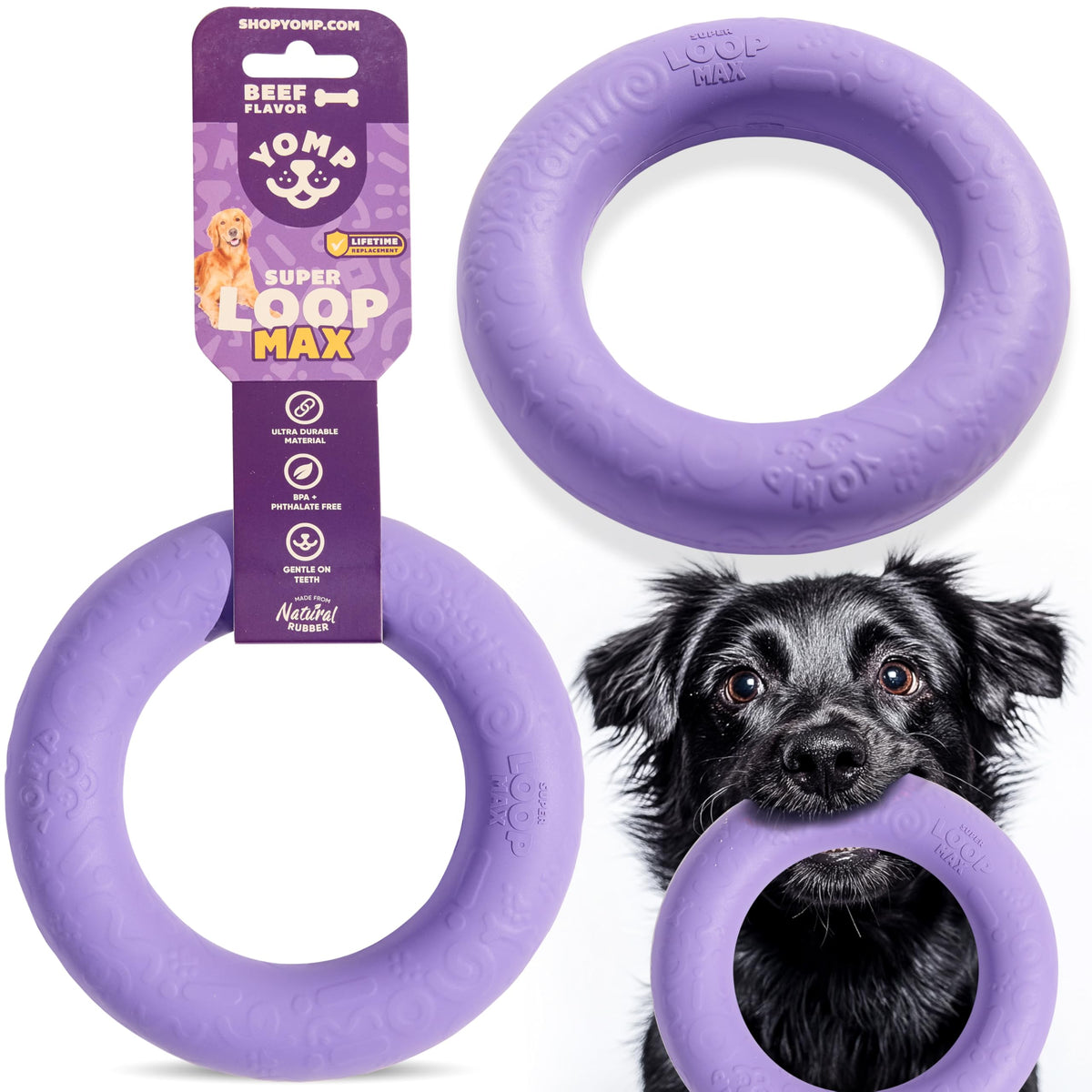 Yomp FetchFlyer MAX Dog Frisbee – Interactive Flying Disc Toy for Soft and Medium Chewers – Outdoor Fetch Toy for Dogs – Made from Pet-Safe, Non-Toxic, All-Natural Rubber