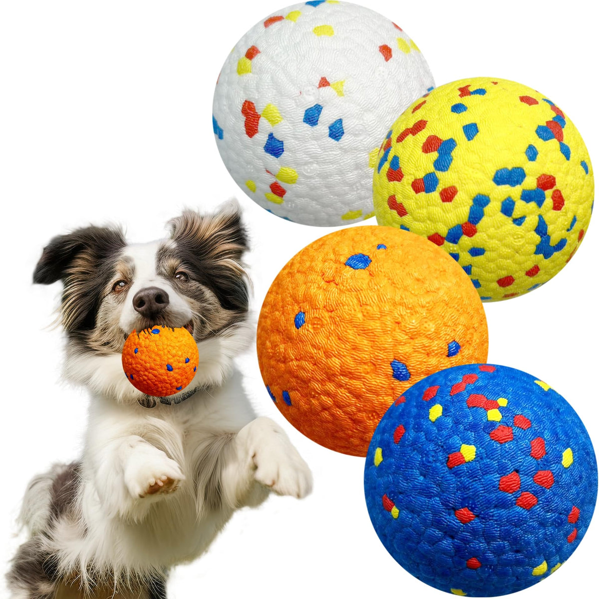 4 Pcs Large size Dog Balls, 3.15"Tennis Ball for Aggressive Chewers, Durable Bouncy Dog Toy Balls, Teething Cleaning Chew Toys, Water Toy Fetch Ball for Large Medium Dog, More Biting-Proof Atom