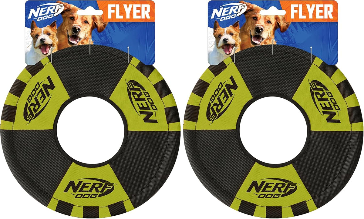 Nerf Dog Trackshot Toss and Tug Ring Dog Toy, Lightweight, Durable and Water Resistant, 9 Inches, For Medium/Large Breeds, Single Unit, Green/Black