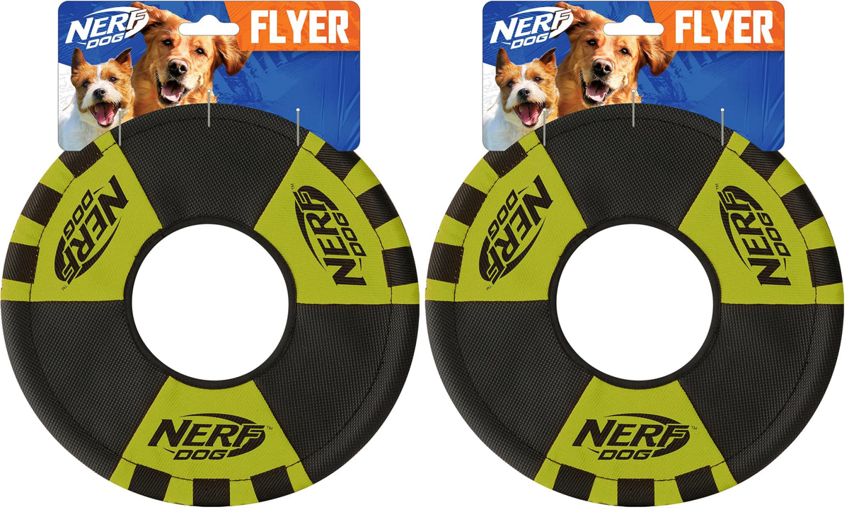 Nerf Dog Trackshot Toss and Tug Ring Dog Toy, Lightweight, Durable and Water Resistant, 9 Inches, For Medium/Large Breeds, Single Unit, Green/Black