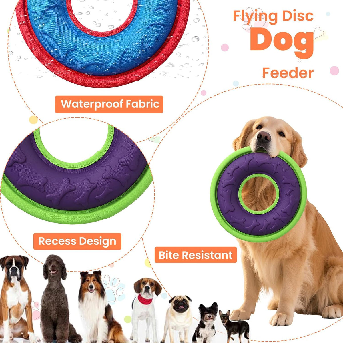 4 Pcs Flying Discs for Dogs, 9.05 Inch Interactive Catch Fetch Toys, Lightweight EVA Flyer Safe on Teeth, Floats in Water for Pool Beach Lake, Feedable Groove Design for Small Medium Large Pets