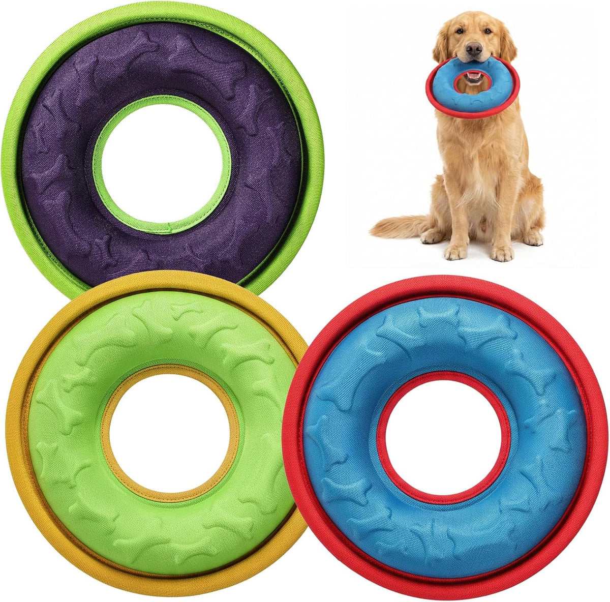 3 Pcs Flying Disc Dog Fetch Toys 9.05" Interactive Flyer and Tug Toys