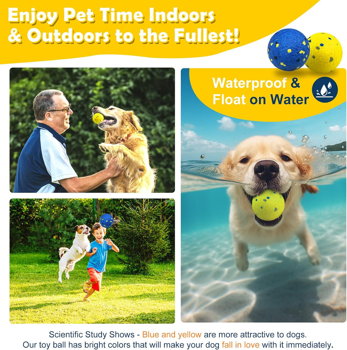 2 Pack Dog Balls Indestructible Tennis for Dogs Durable Bouncy Yellow, Blue