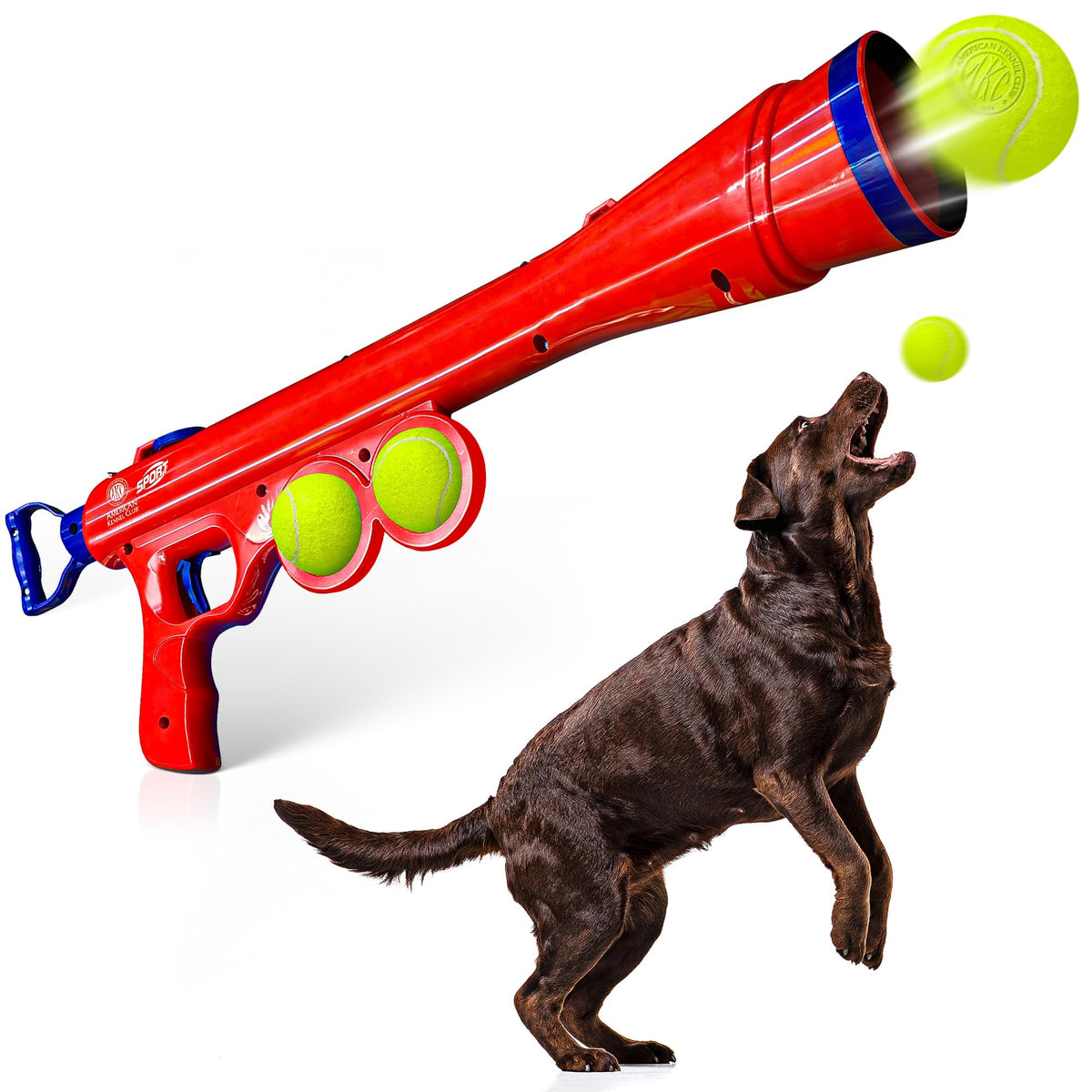 American Kennel Club Dog Ball Launcher, Tennis Ball Thrower for Dogs, Interactive Fetch Toy, Hands-Free Pickup, Launches 30+ ft, Includes Ball & Strap, Promotes Active Play & Exercise, Medium