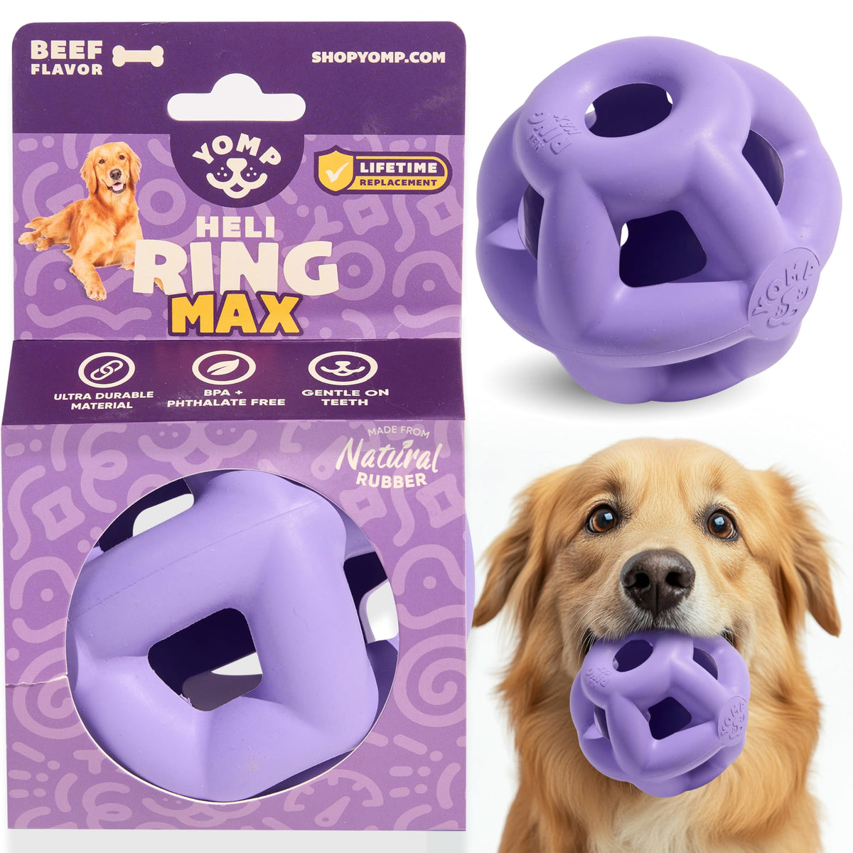 Yomp FetchFlyer MAX Dog Frisbee – Interactive Flying Disc Toy for Soft and Medium Chewers – Outdoor Fetch Toy for Dogs – Made from Pet-Safe, Non-Toxic, All-Natural Rubber