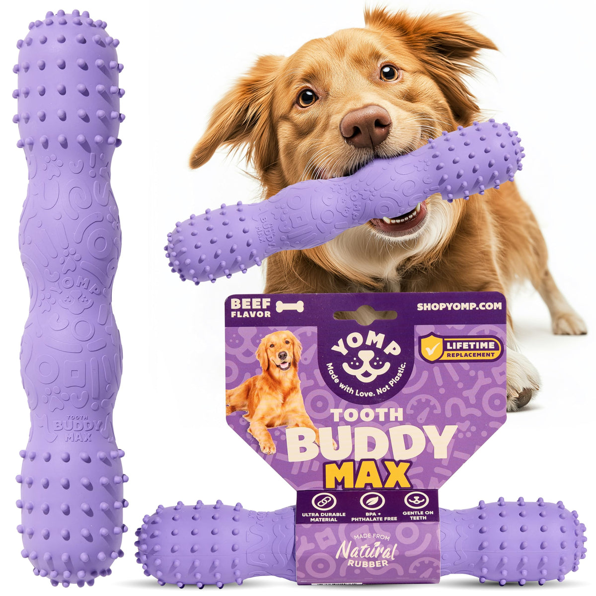 Yomp FetchFlyer MAX Dog Frisbee – Interactive Flying Disc Toy for Soft and Medium Chewers – Outdoor Fetch Toy for Dogs – Made from Pet-Safe, Non-Toxic, All-Natural Rubber