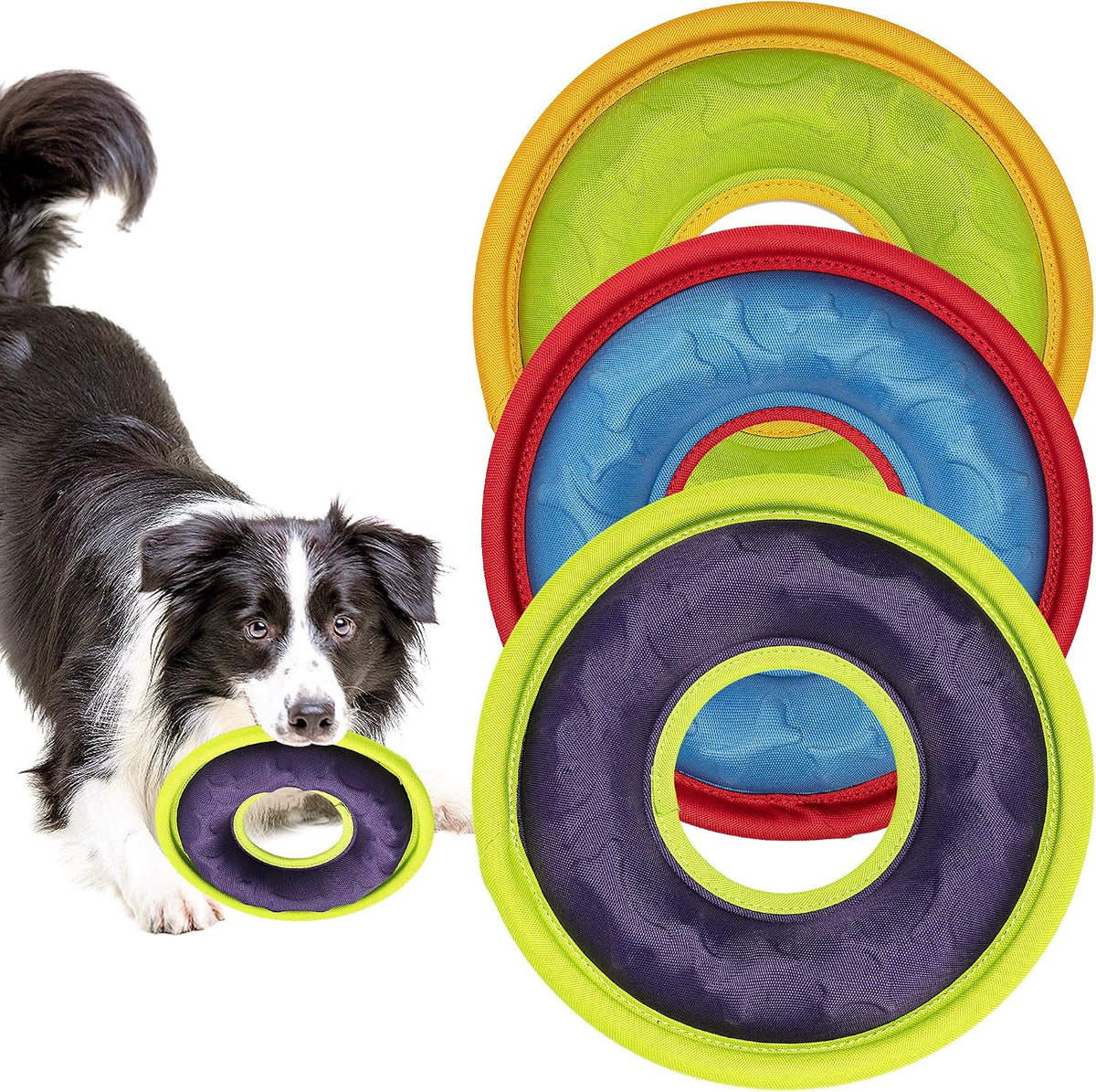 3 Pcs Flying Discs, Interactive Flyer Toys, Feedable Lightweight Catch and Fetch Toys for Small Medium Large Dogs, Floats in Water & Safe on Teeth, 9.05 Inch
